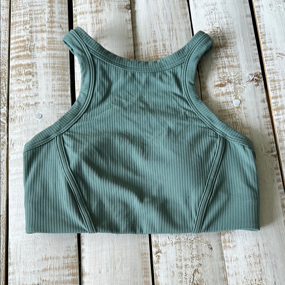 Lululemon Ribbed Nulu High Neck Yoga Bra Size 6 Tidewater Teal